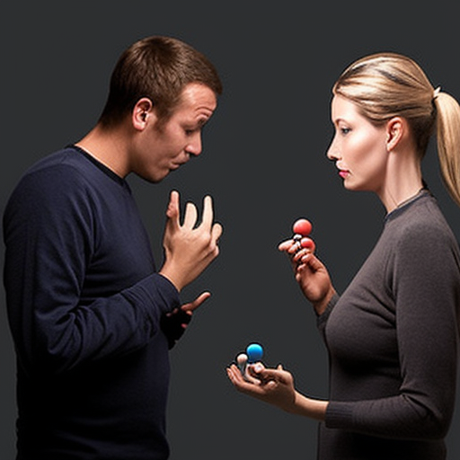 An image showing a man and a woman having a serious conversation, with the man holding a small blue pill (representing Viagra) in his hand.